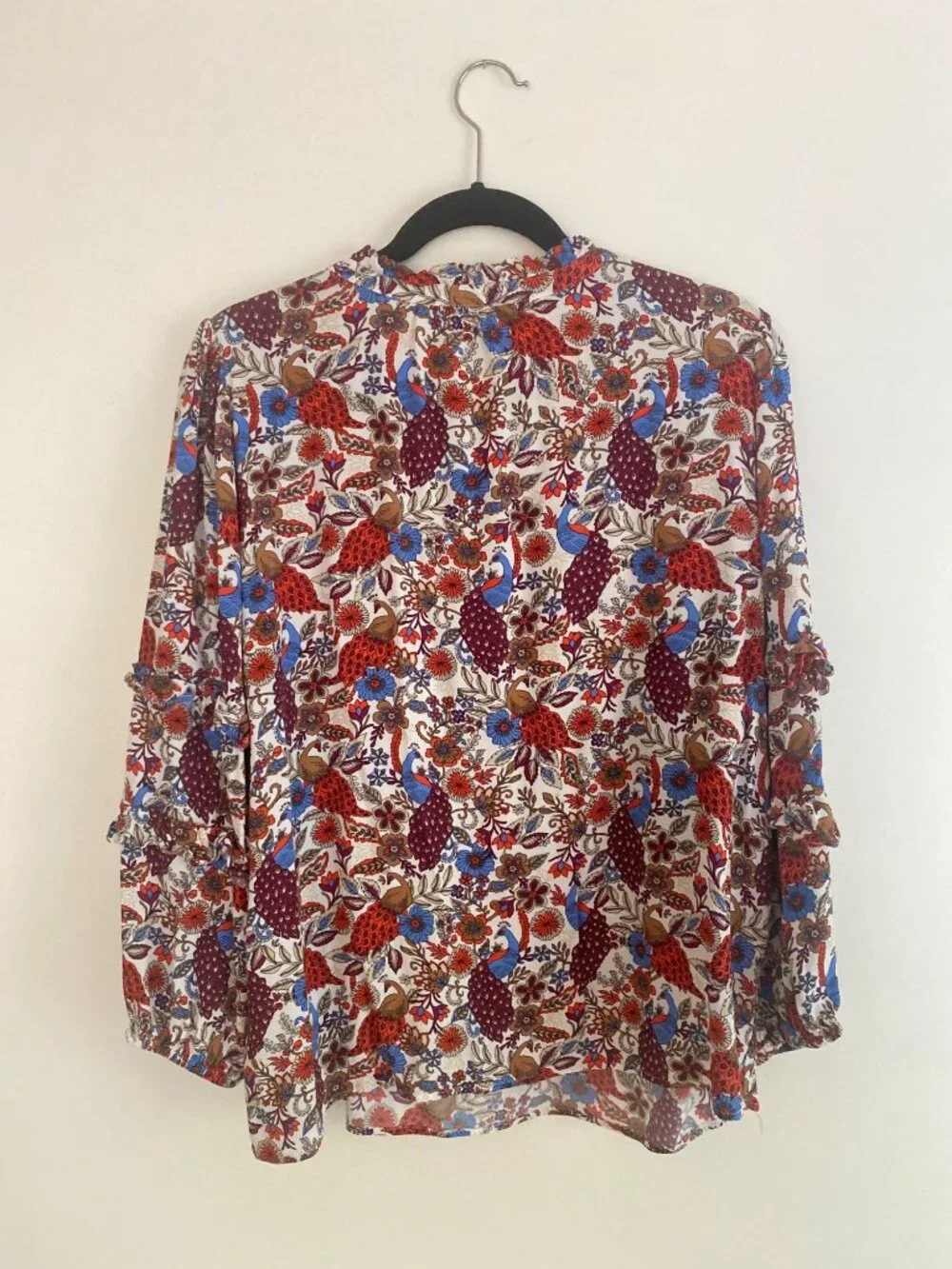 LOFT Multicolor Women's Floral Peasant Blouse With Ruffle Sleeves Size L - Picture 4 of 6